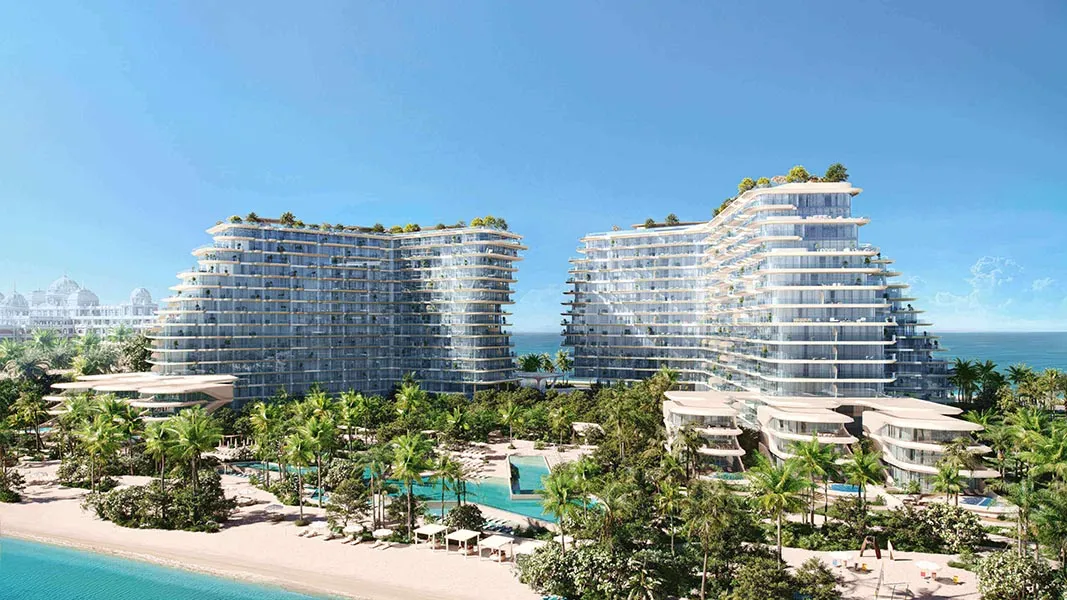 Modern curved towers with greenery