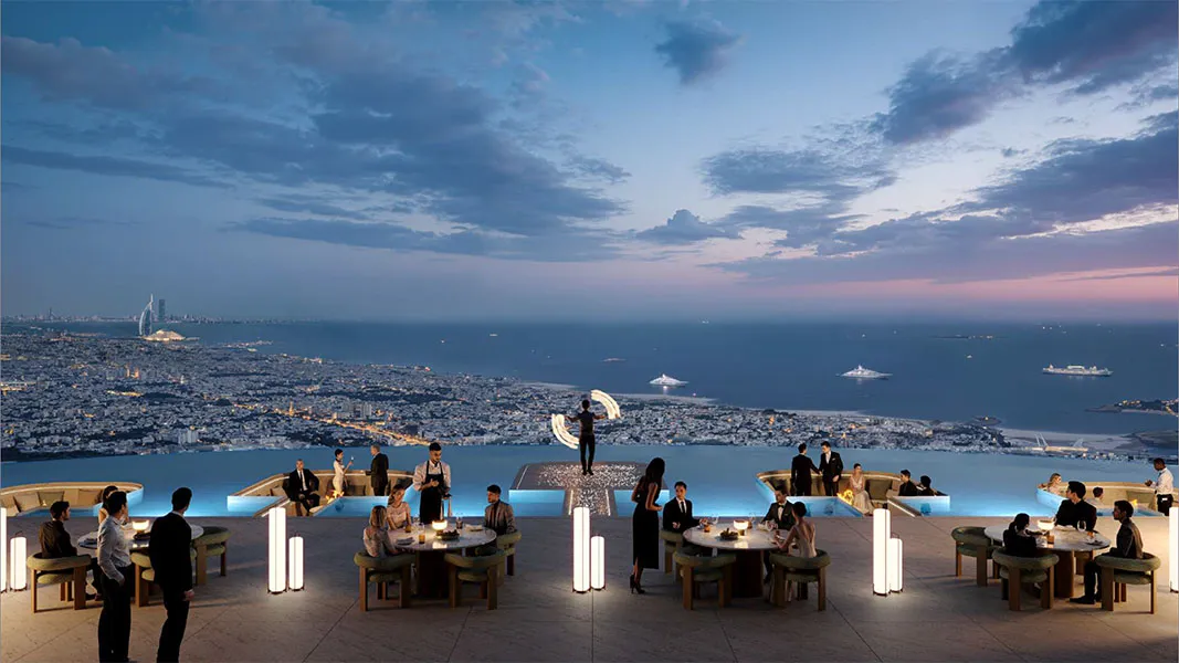 Rooftop lounge city view