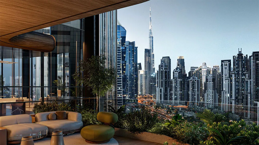 Balcony with skyline view