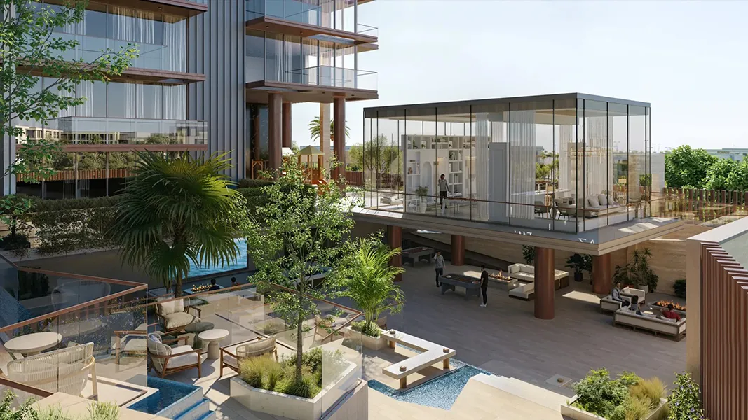 Luxury poolside lounge area