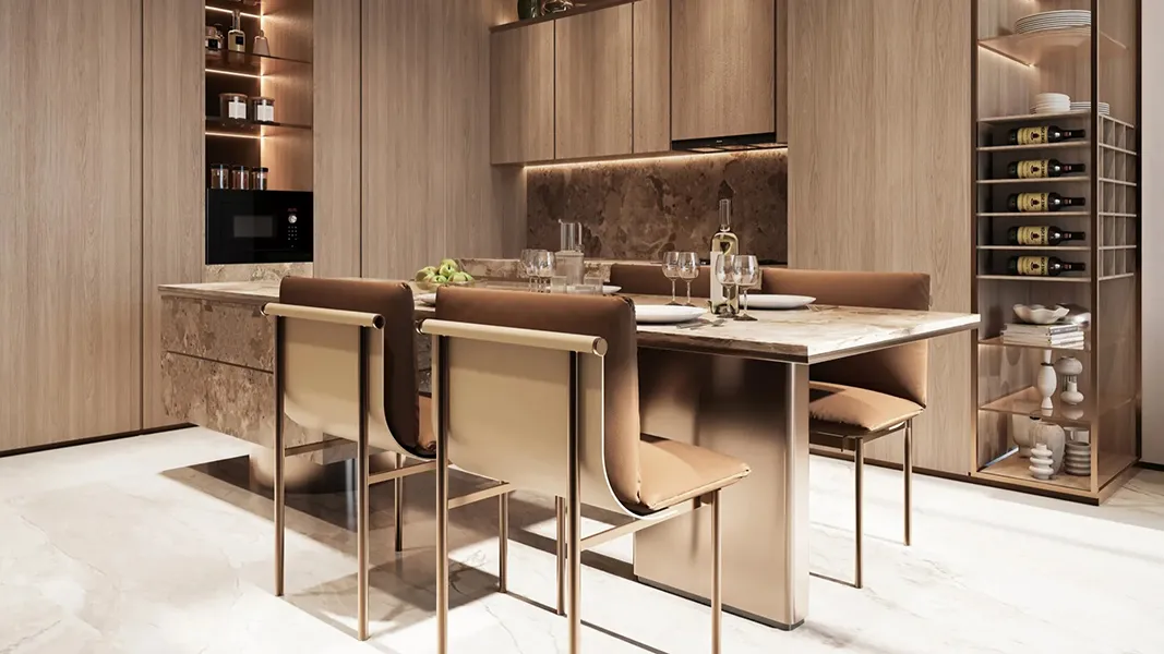 Modern kitchen with dining table