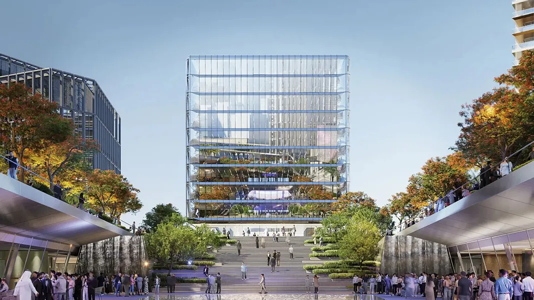 Glass tower entrance