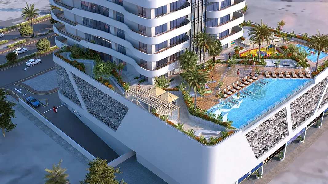 Rooftop pool and lounge area