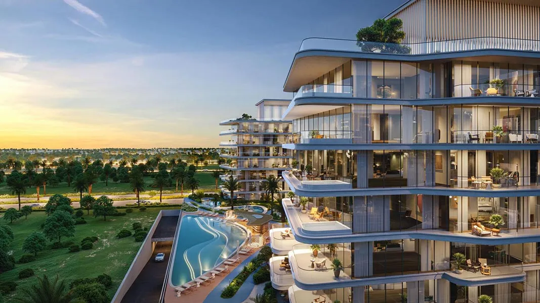 Apartment building with pool