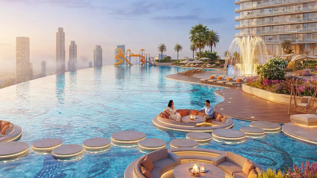 Waterfront infinity pool skyline